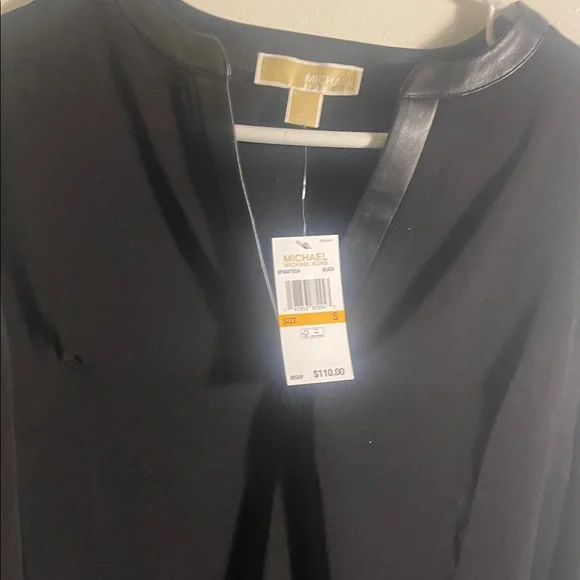 Michael Kors Black Blouse with Leather Trim - Picture 10 of 10